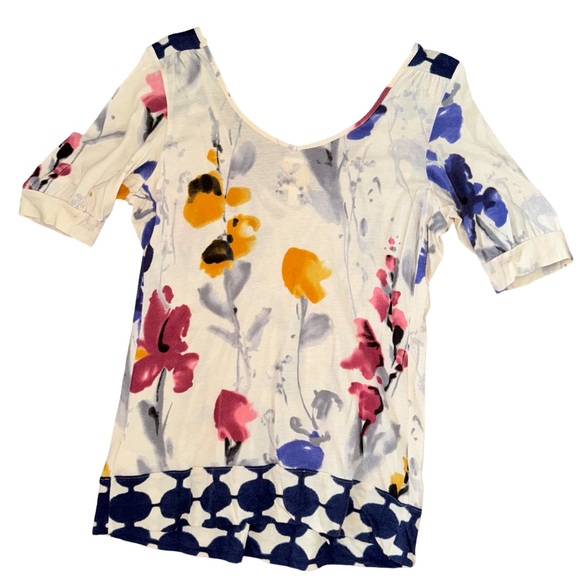 Anthropologie Ric Rac Floral Watercolor Short Sleeve Top - Picture 2 of 10
